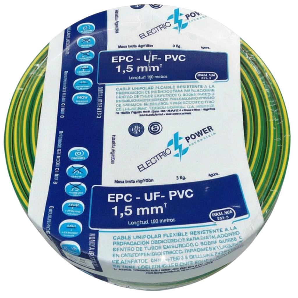 [UNIPOLAR15V] Cable Unipolar 1,5_VERDE Y AMARILLO x 100 metros